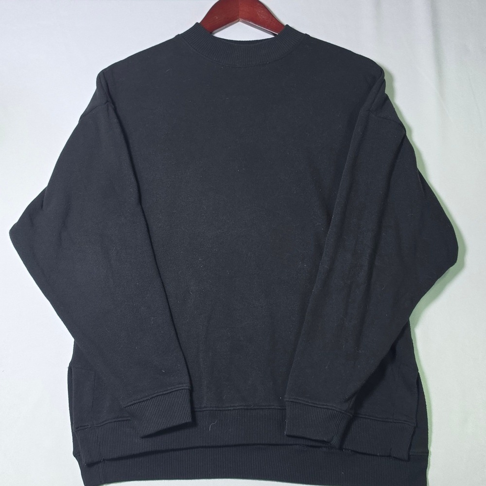 American Eagle Women Black Mock Neck Sweatshirt Side Slit Fleece S GDYK9720